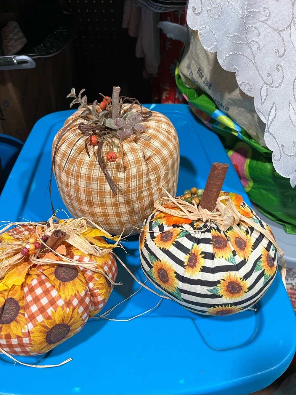 Autumn Sunflower Fabric Pumpkin Set - Orange Fall Decor